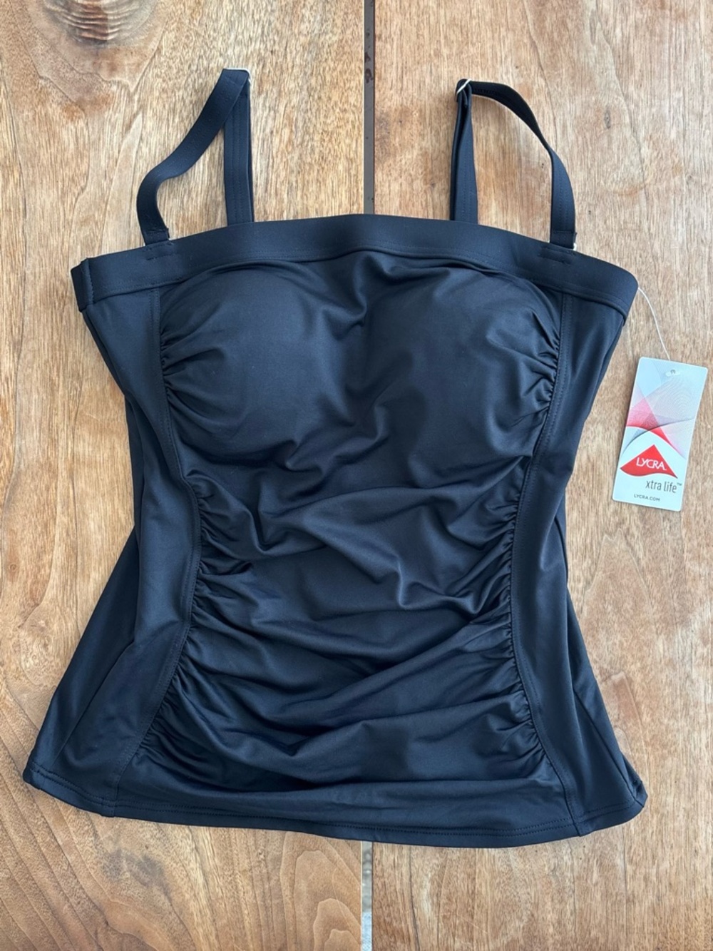 LAND’s END Women’s Size 2 Tankini Swim Top Ruched Black with Adjustable Straps